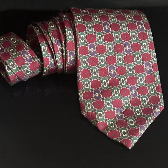 Dior Mid Century Modern Neckwear Tie 100% All Silk Purple Baroque Regal Red Mod - Picture 6 of 7